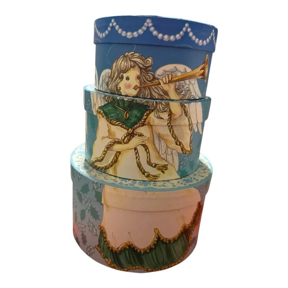 Angel Themed Decorative Boxes Set of 3 Nesting Christmas Boxes - Picture 4 of 10